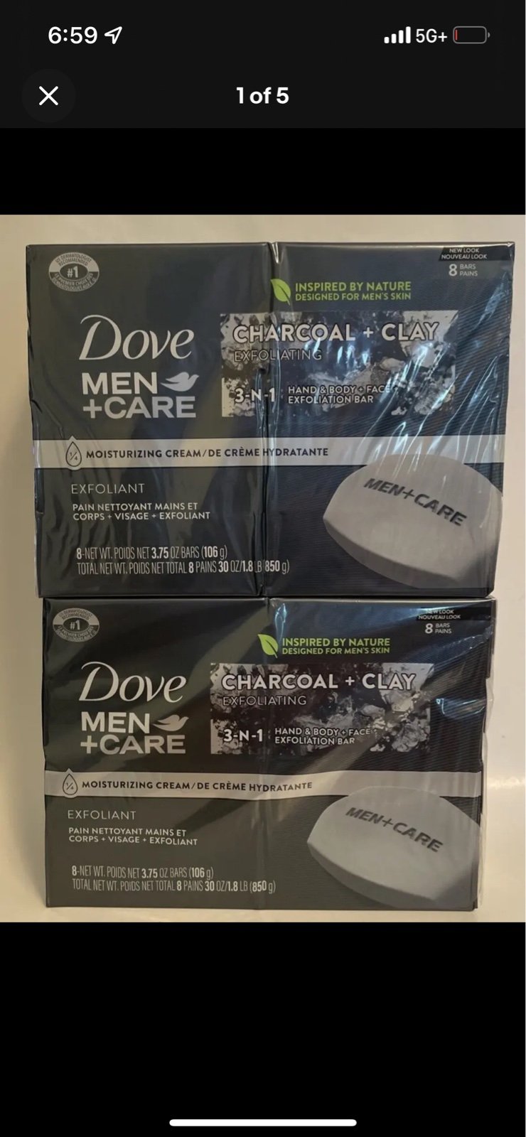 16 Dove Men+Care Charcoal Clay 3in1 Hand Body Face Exfoliate Bar 3.75 oz 8pk x 2