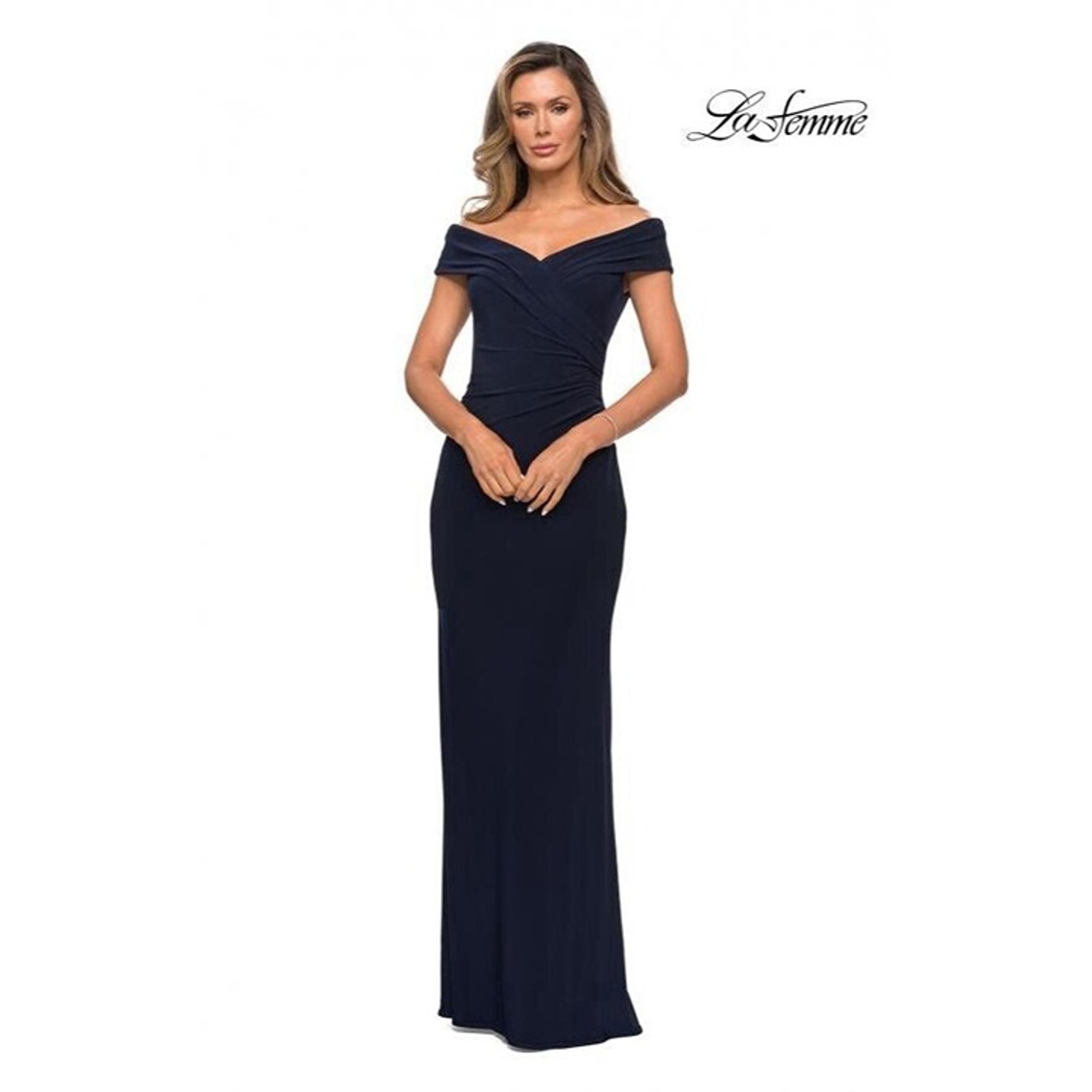 LA FEMME Womens Size 18 Navy 27959 Off Shoulder Formal Jersey  Gown Dress New
