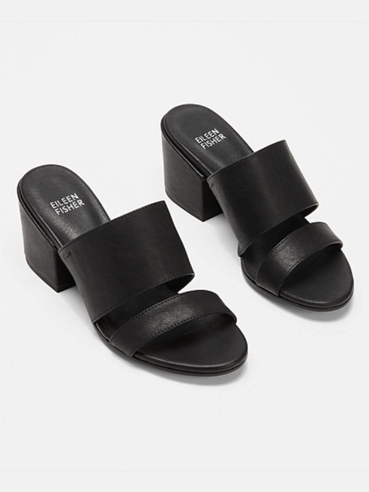 Eileen Fisher Rome Leather Mule Sandal Block Heel Sz 9