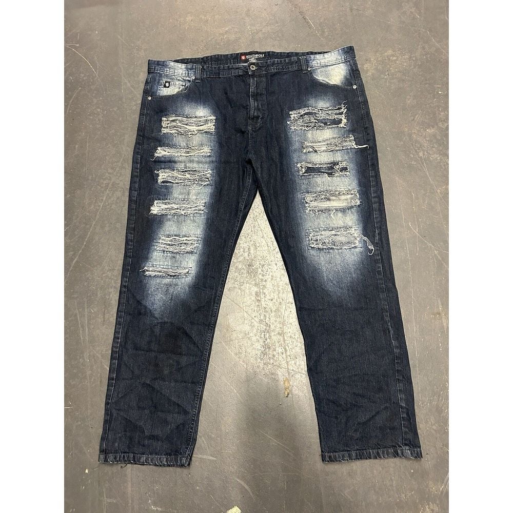 Vintage Southpole Denim Distressed Blue Jeans Size 50x32 Wide Legged Baggy Fit