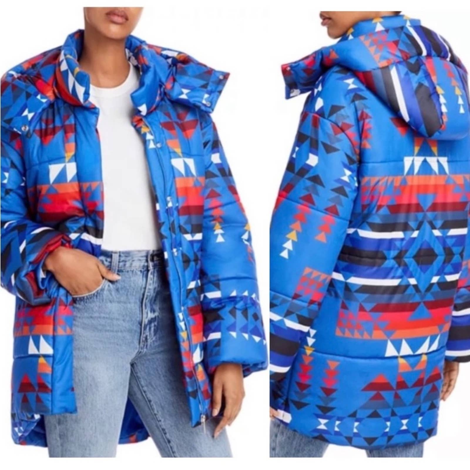 NWT Rare Aqua x Pendleton® Pilo Cocoon Puffer Coat Jacket Aztec Tribal Western