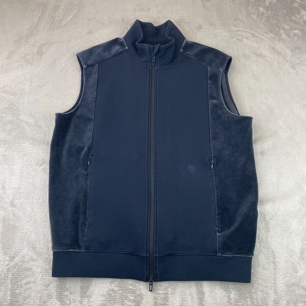 Emporio Armani Vest Men XL Black Velvet Full Zip Sport Designer Zip Pockets