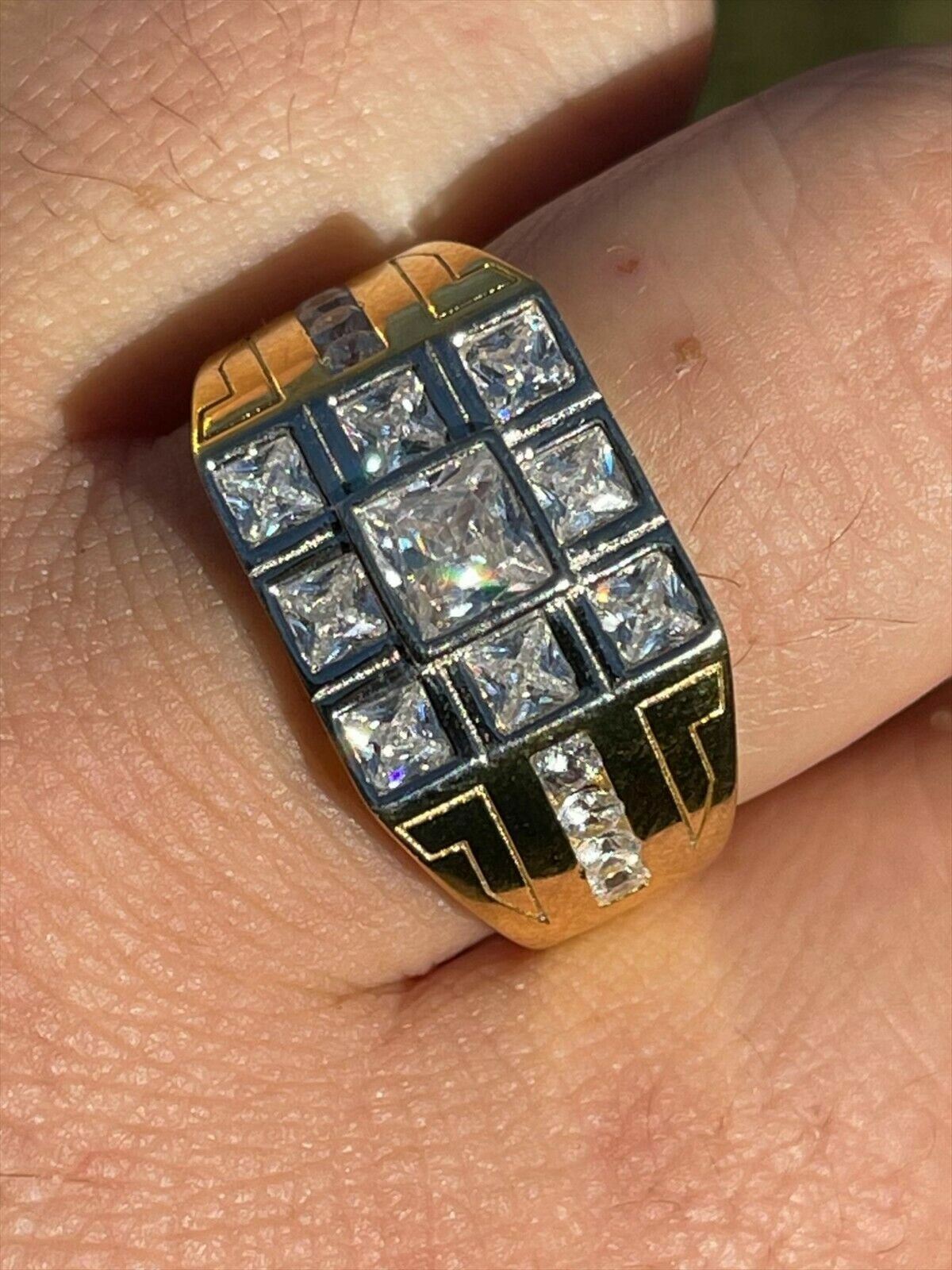 925 Silver 10k Gold Hip Hop Square Ring