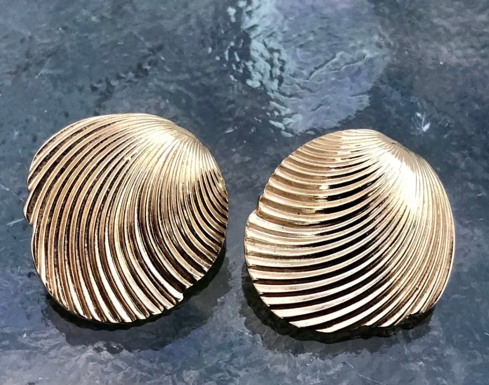 Vtg Henkel & Grosse Germany Dior Designer Golden Sea Shell Earrings Look Of Real