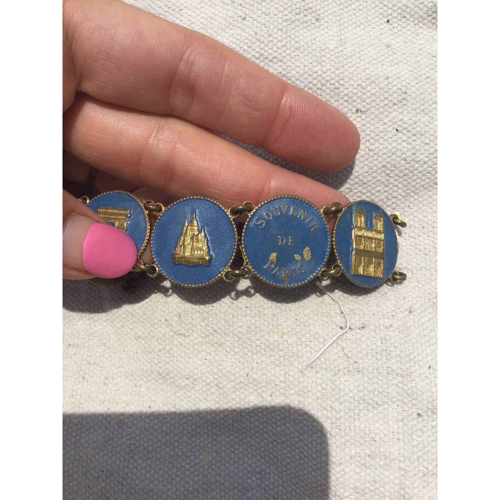Vtg Paris Souvenir bracelet travel blue gold monuments tourism Europe France