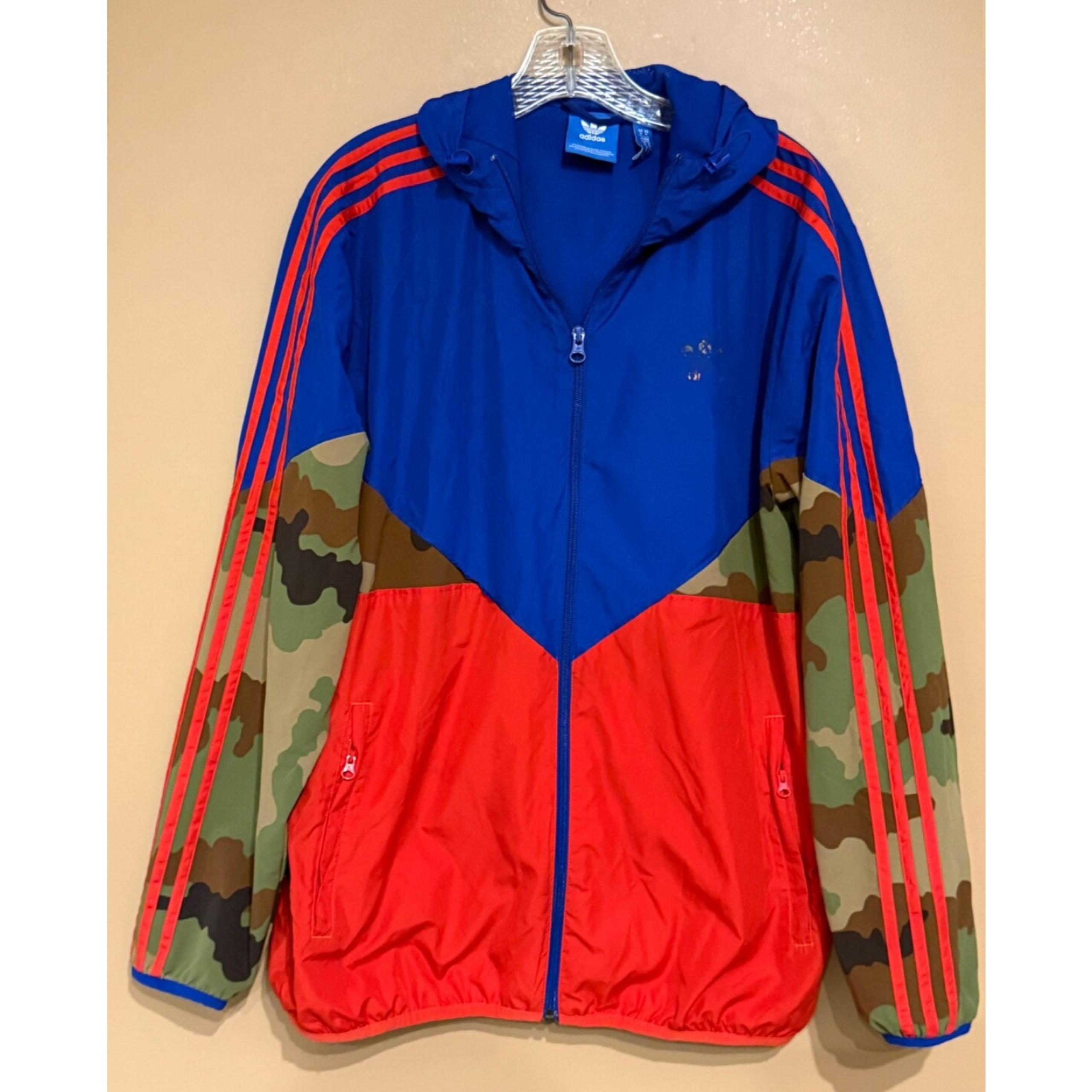 Windbreaker Jacket Hooded Mens Size M Trefoil Red Blue Camo Colorado 2016 - Adidas
