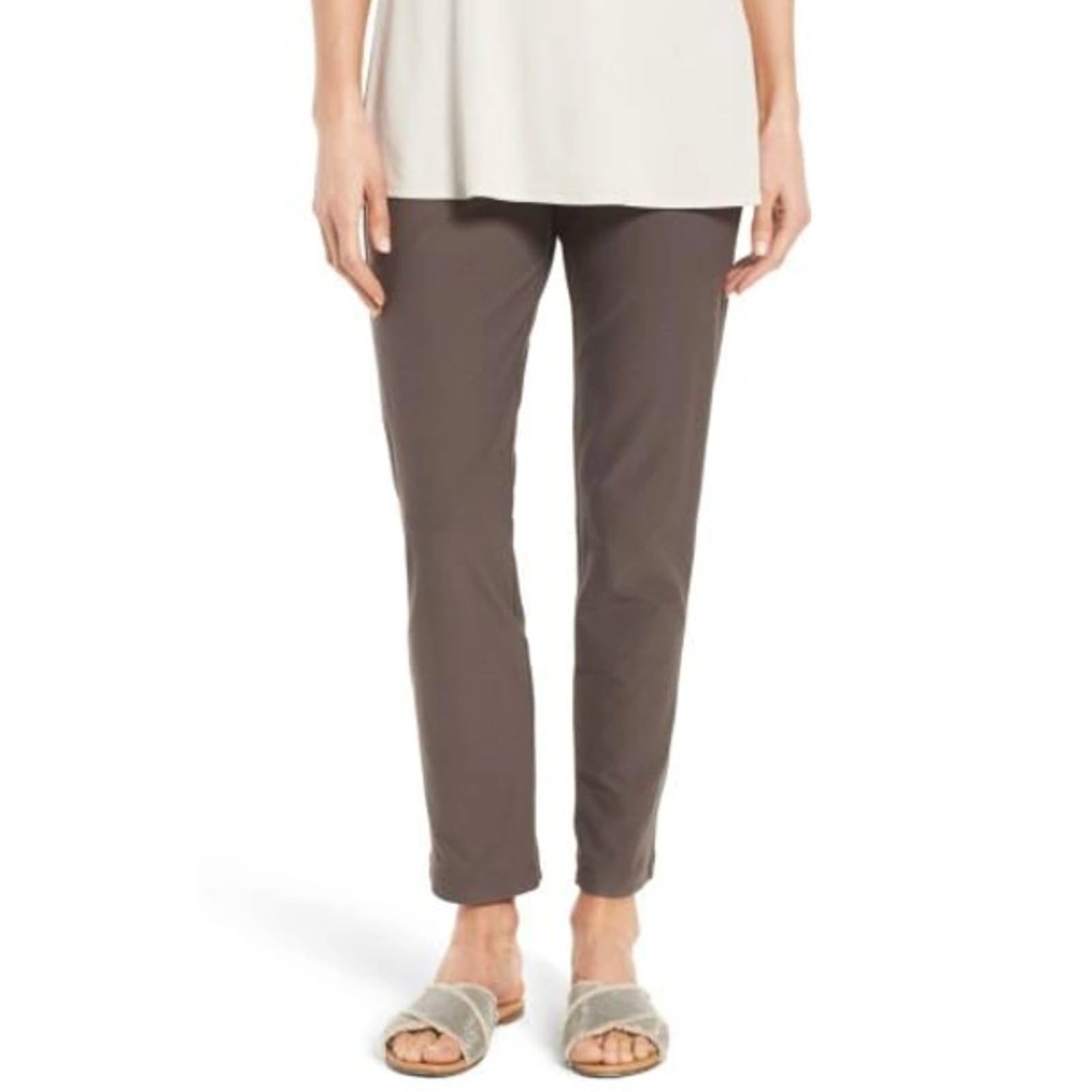 Eileen Fisher Washable Stretch Crepe Pants XL Tan Cobblestone Slim Ankle Capsule