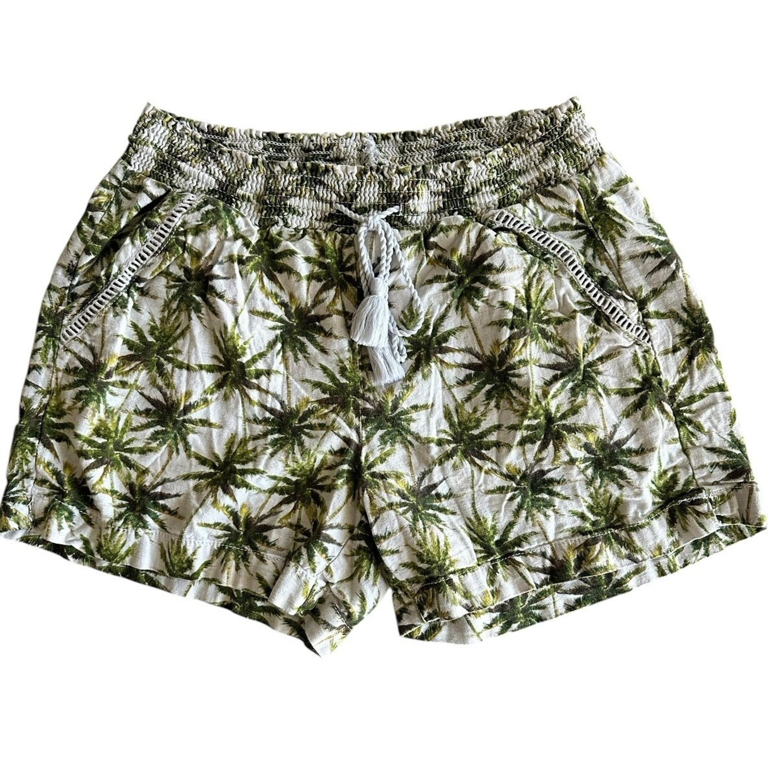 Briggs Linen Blend Shorts Womens M Palm Trees Tropical Elastic Waist Drawstring