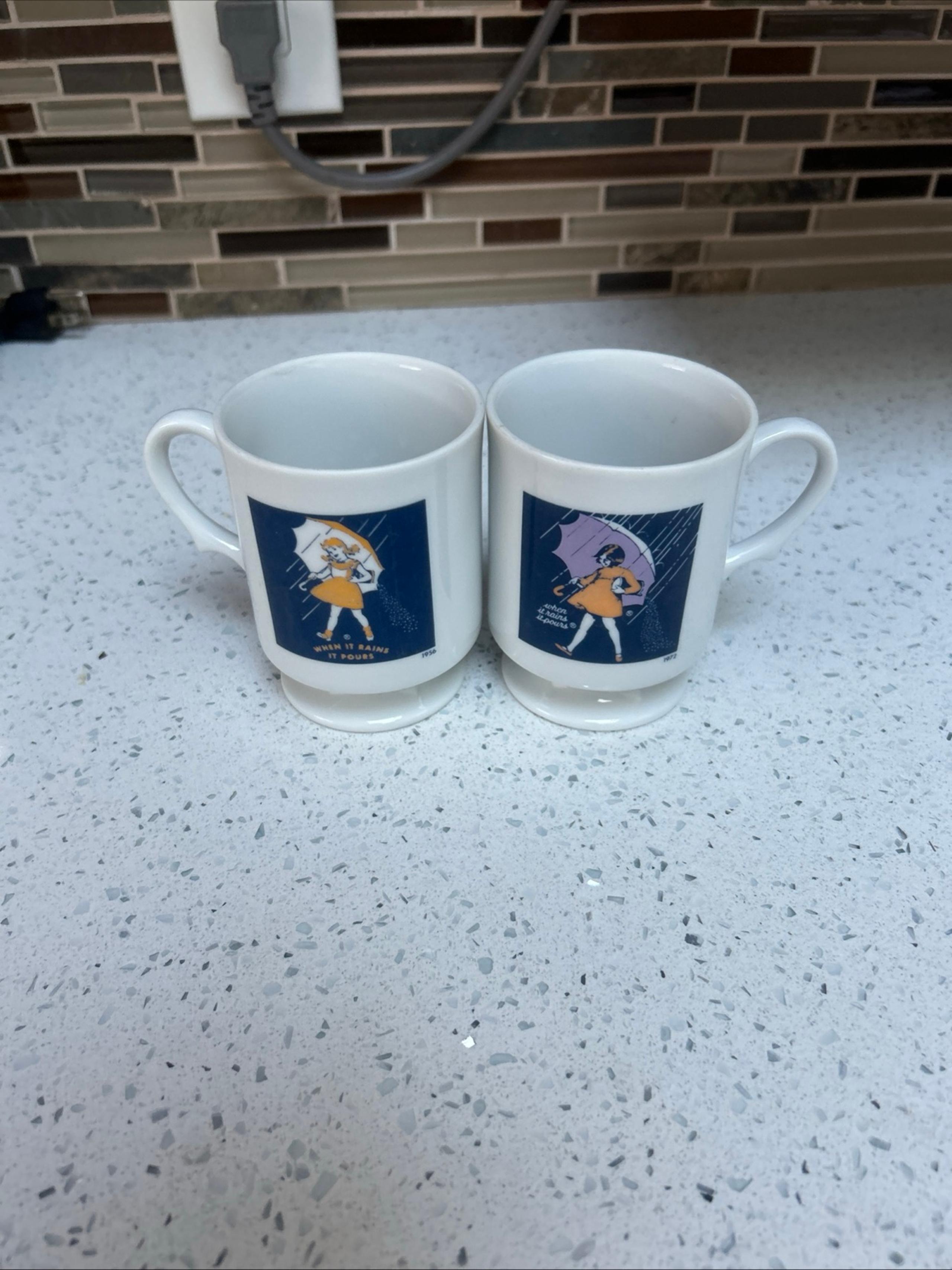 Vintage Mortons Salt Commemorative Coffee Mugs, Lot of 3