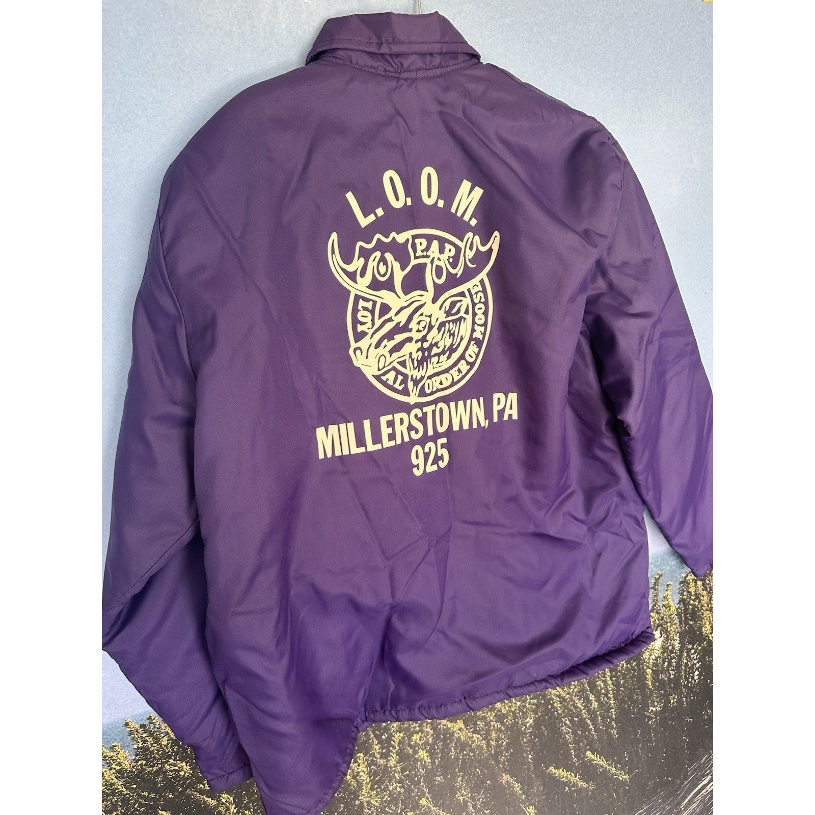 VINTAGE Loyal Order of Moose Jacket with Moose Logo Purple Sherpa Lined XL