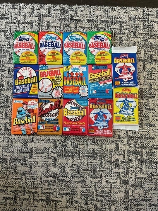 CLOSEOUT LOT OF 218 OLD UNOPENED BASEBALL CARDS IN 14 PACKS 1990 AND EARLIER
