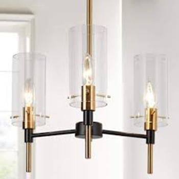 Zevni 3-Light Brass Gold Round Chandelier Lighting, Modern Black Pendant Light