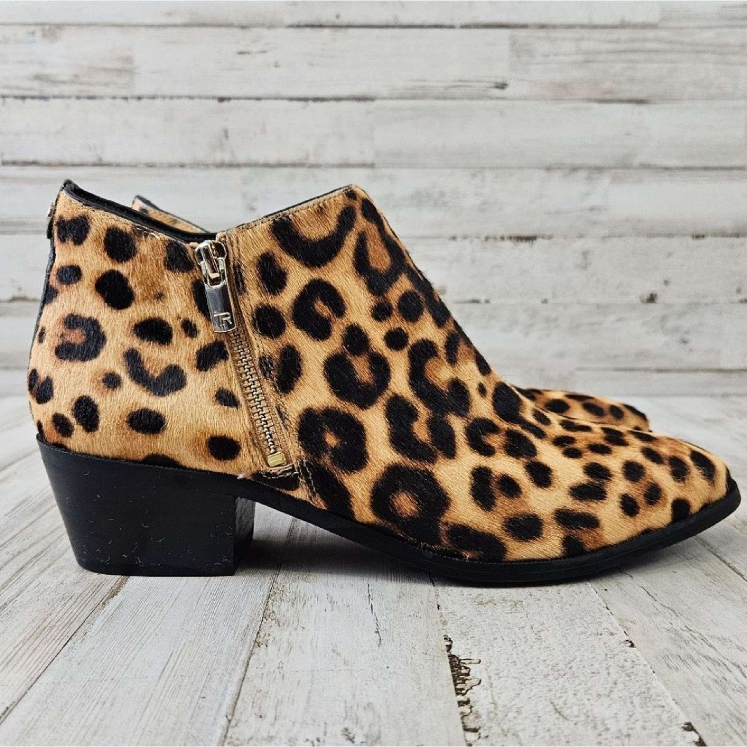 Taryn Rose Sabrina Leopard Calf Pony Hair Block Heel Ankle Boots Bootie