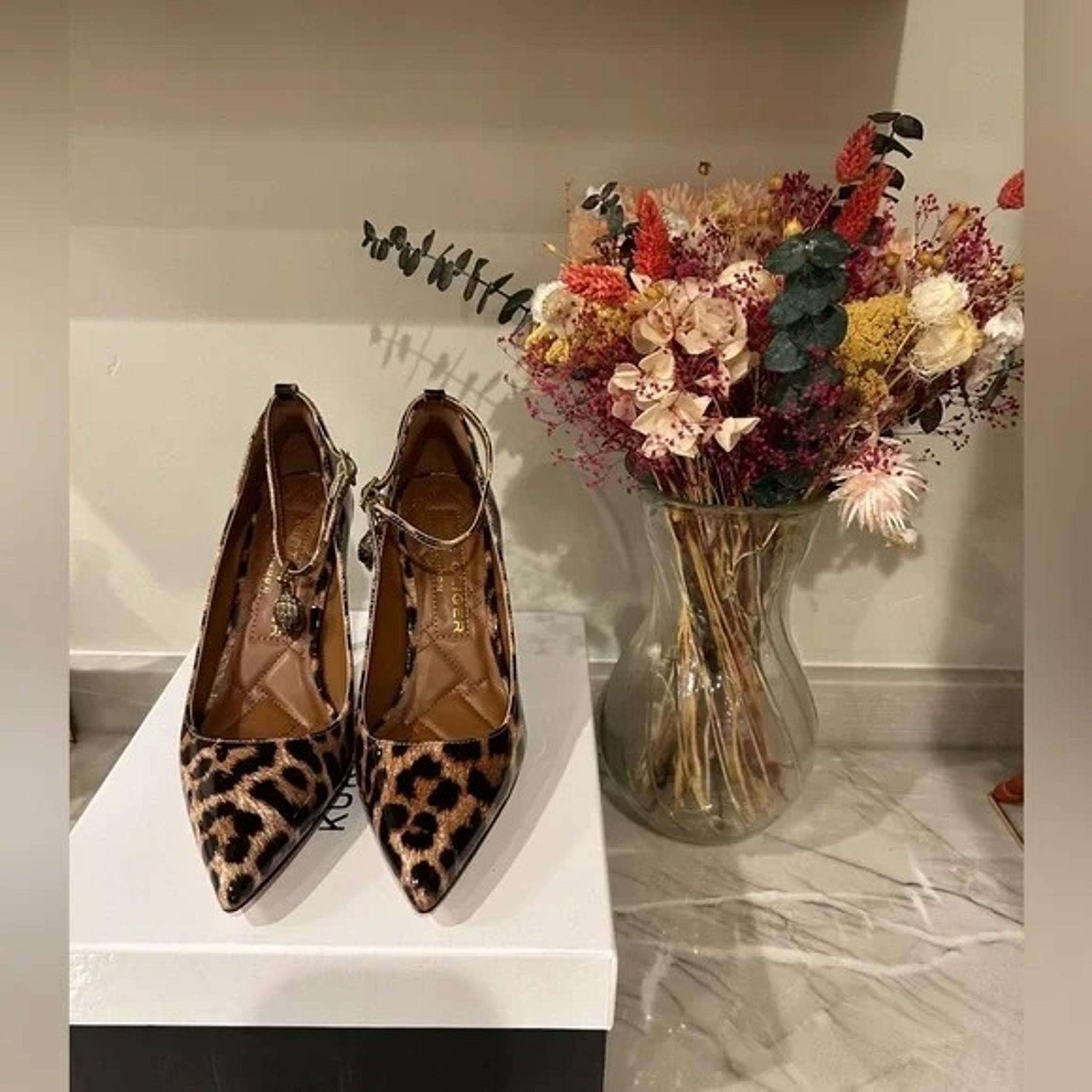 Kurt Geiger London Shoreditch Leather Ankle Strap animal Print Pumps 37 7 New