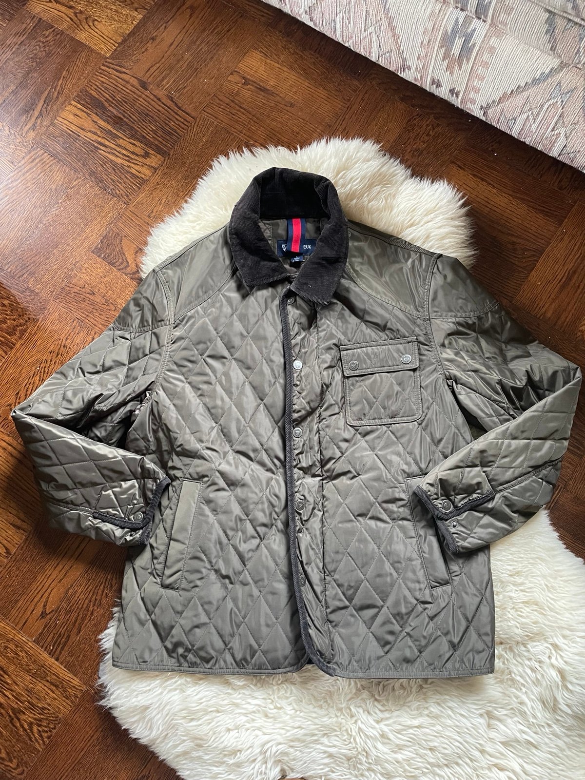Cremieux Diamond Quilted Field Coat Barn Jacket Chore Coat Size Large dark olive
