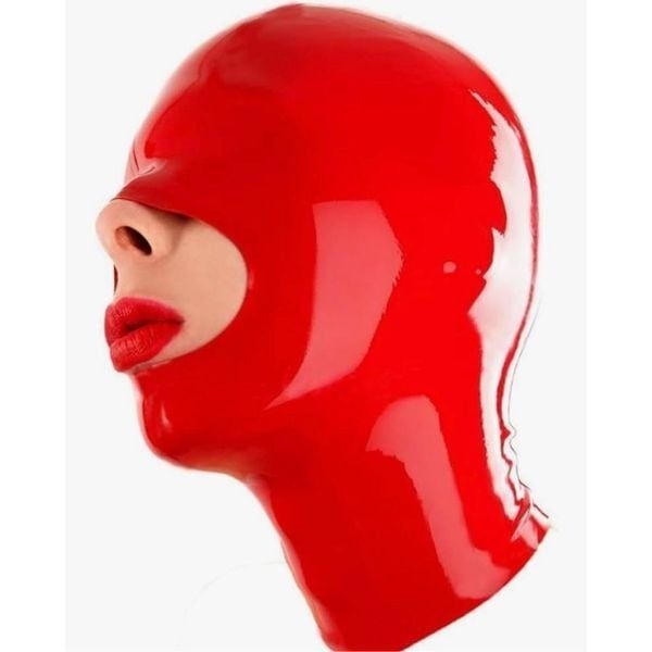 Latex hood open mouth face red size small BDSM fetish rear zipper euc