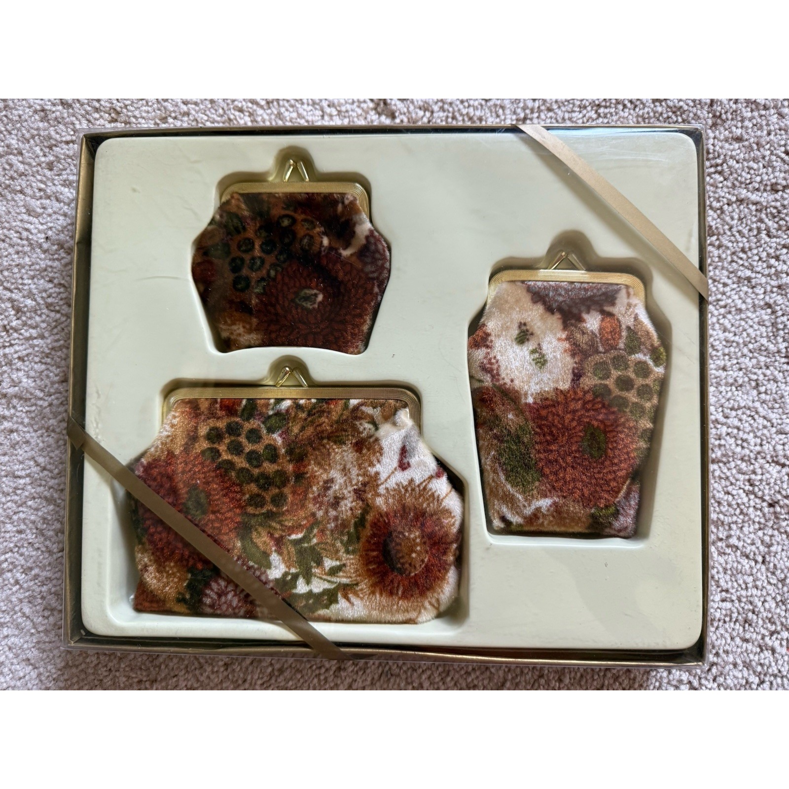 Vintage Floral Snap Top Cigarette Case Matching Coin Purse 1970s 3 PIECE SET