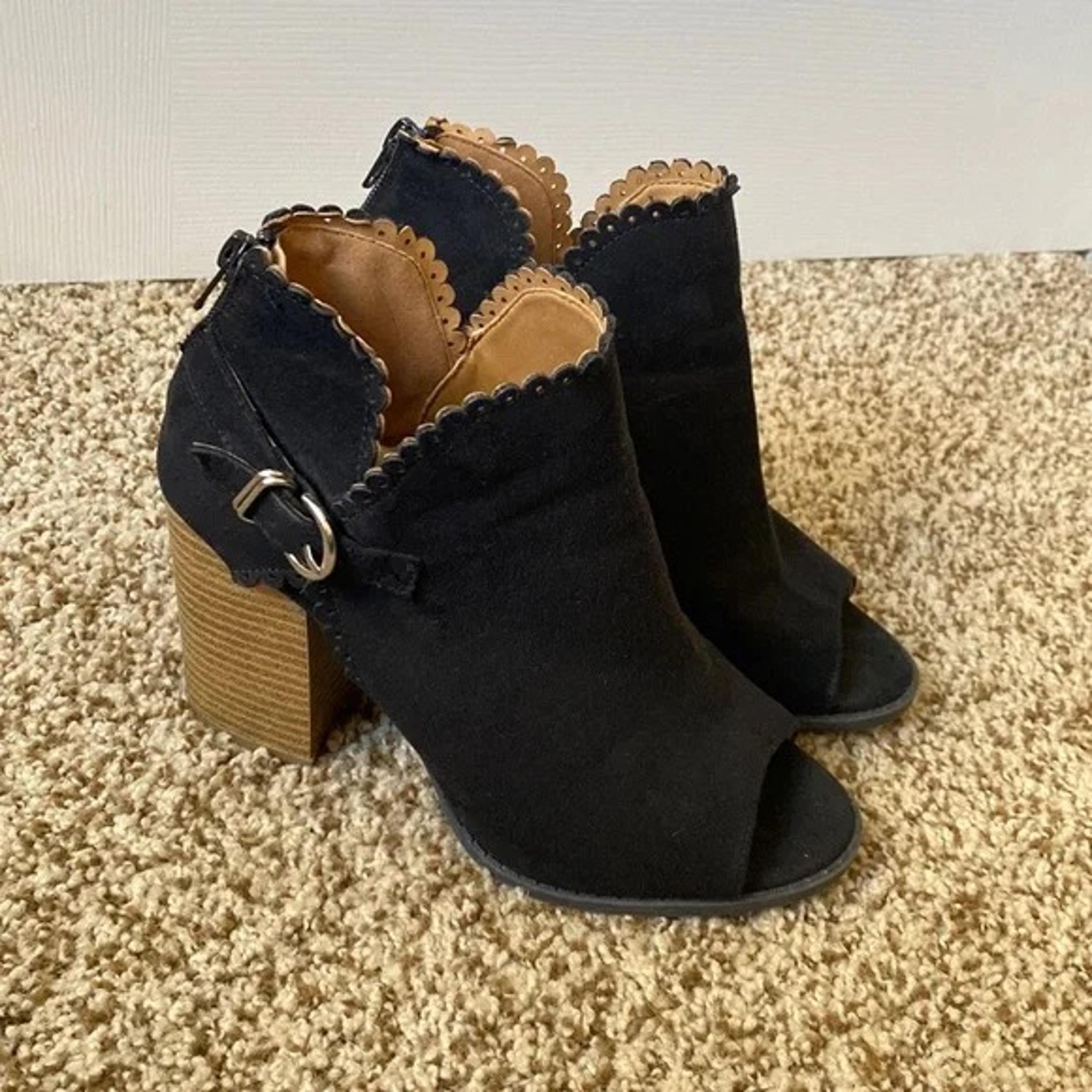 Black Suede Qupid Open Toe Suede Heels