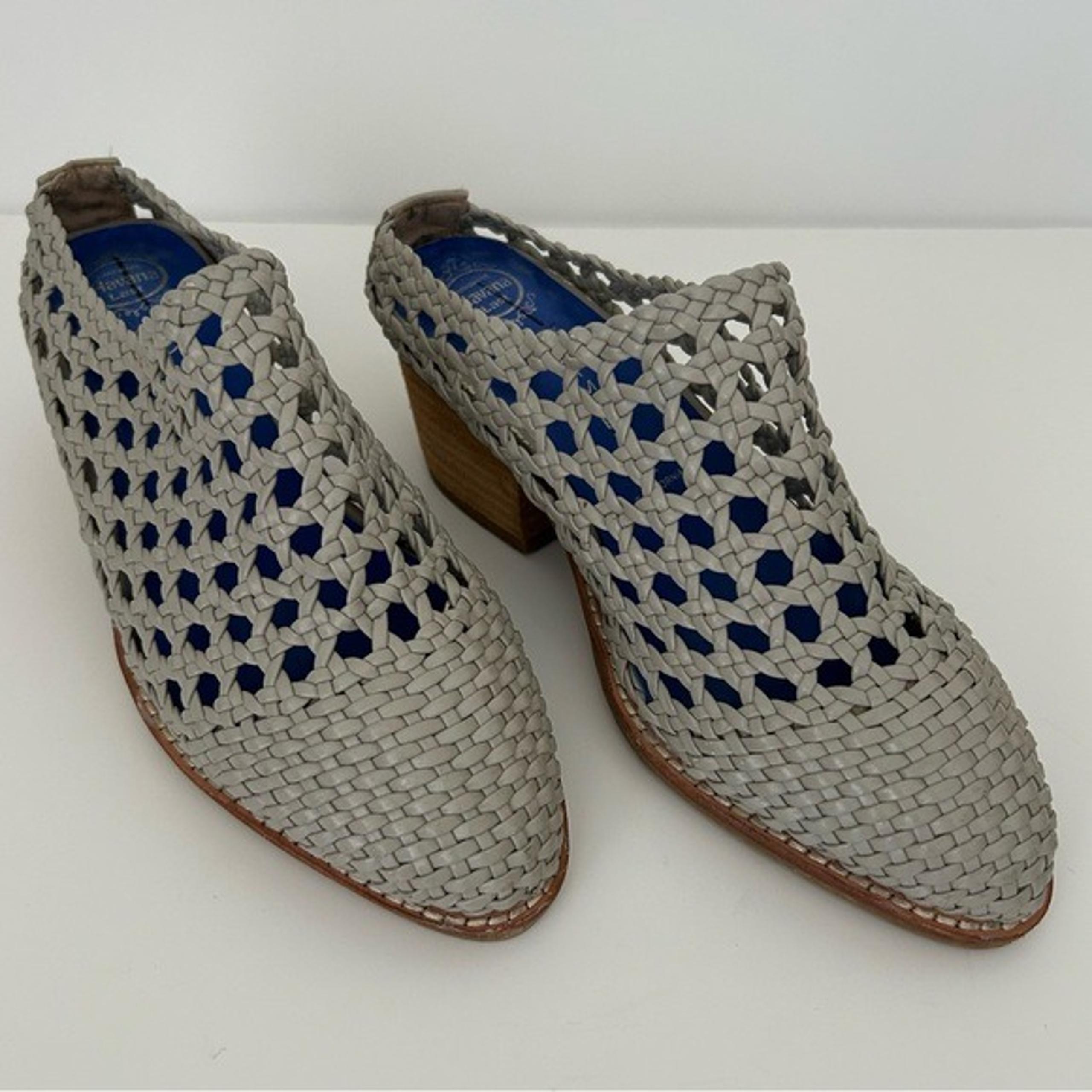 Jeffrey Campbell Last Leone Havana Gray Woven Slip On Almond Toe Mules Shoes 5.5