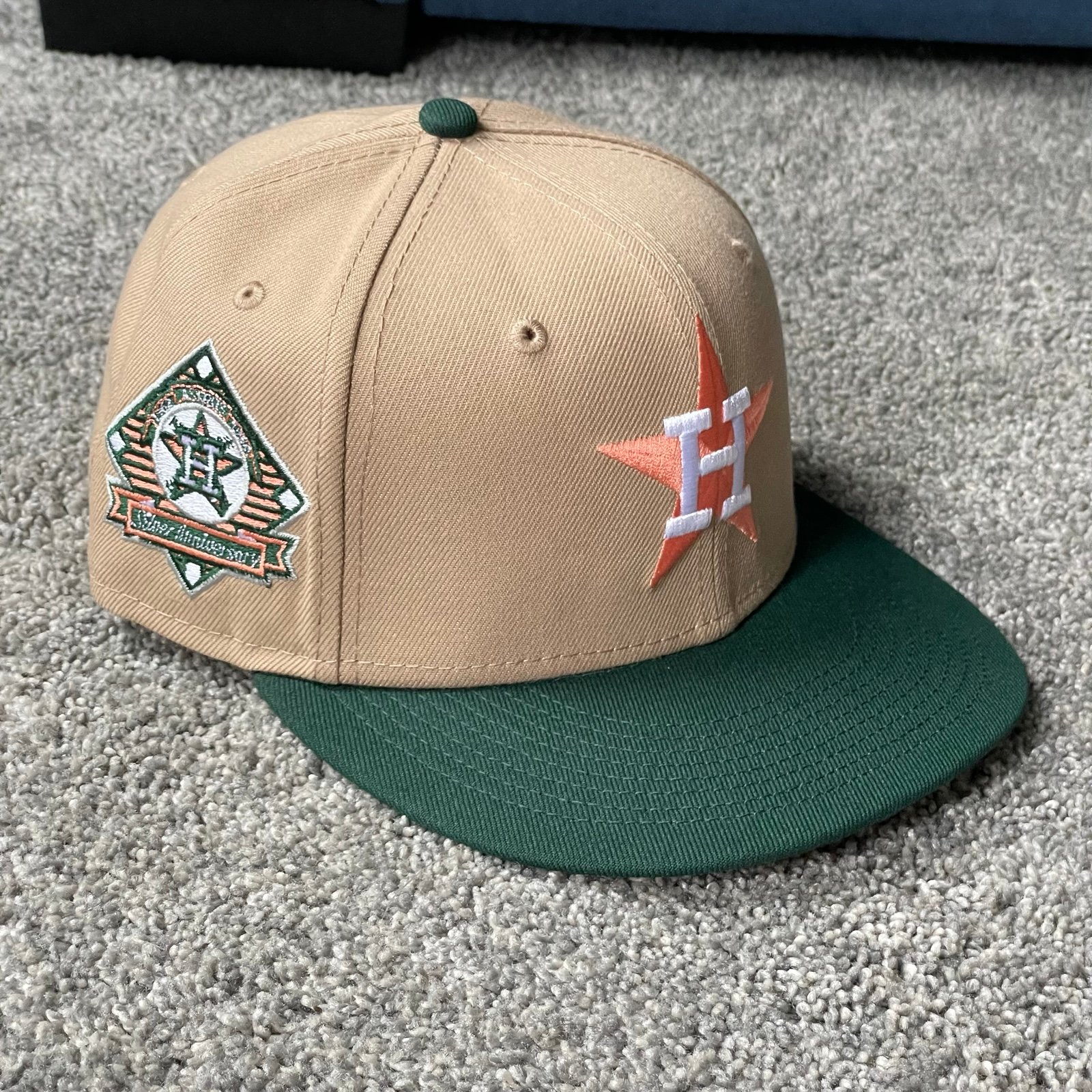 Topperzstore New Era Houston Astros Fitted Hat Silver Anniv Patch Tan 7 1/8