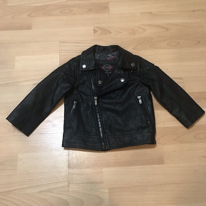 Urban Republic Boys MotoCross Motorcycle Black Faux Leather Jacket Size 24M