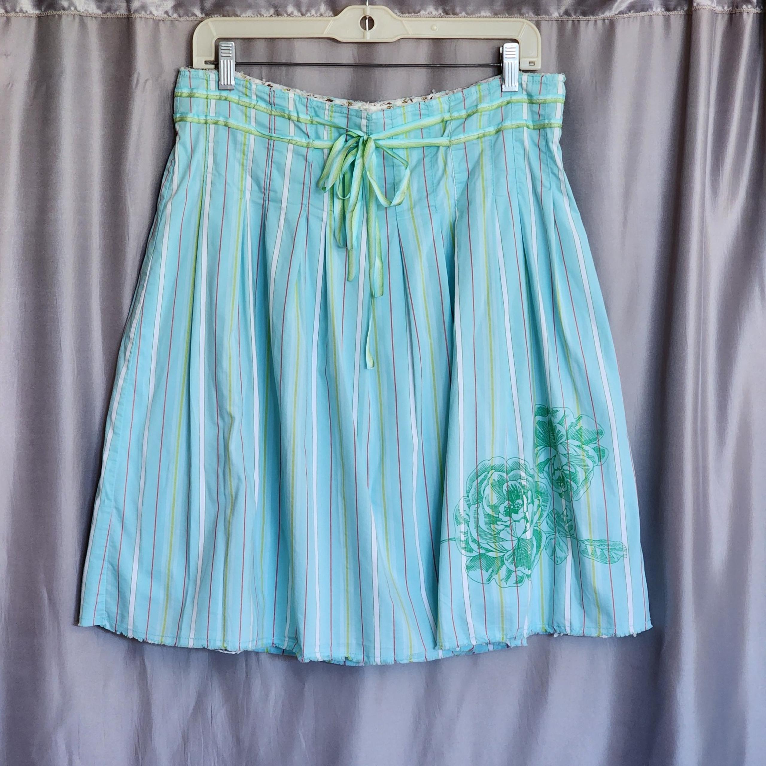 Old Navy Shirt Sz 10 cotton poly striped a-line pleated skirt w/ribbon waist tie