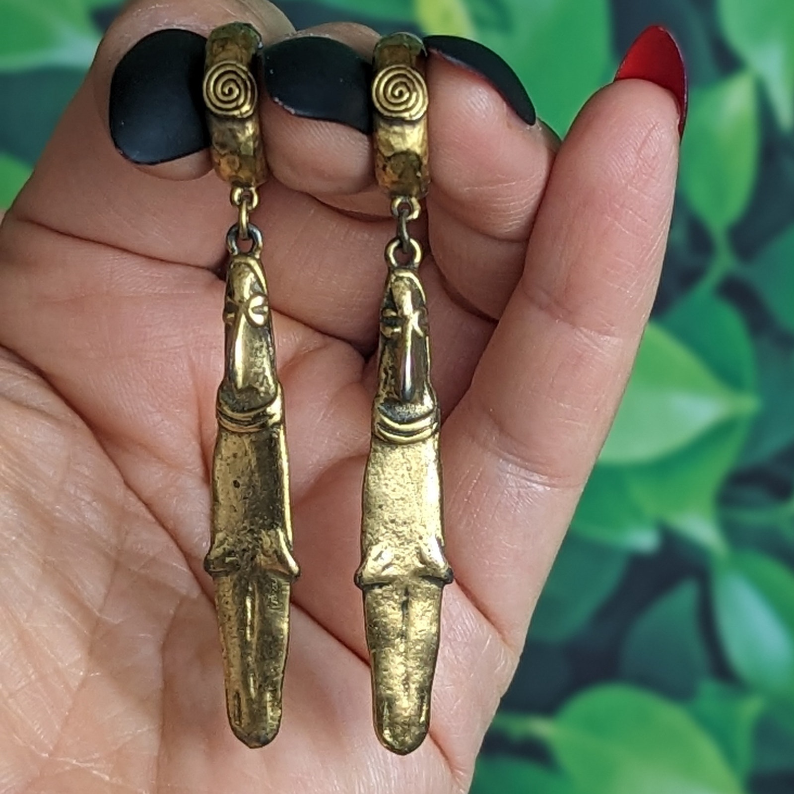 Vintage Alva Museum Replica Earrings - Tribal Gold Goddess Figural Earrings