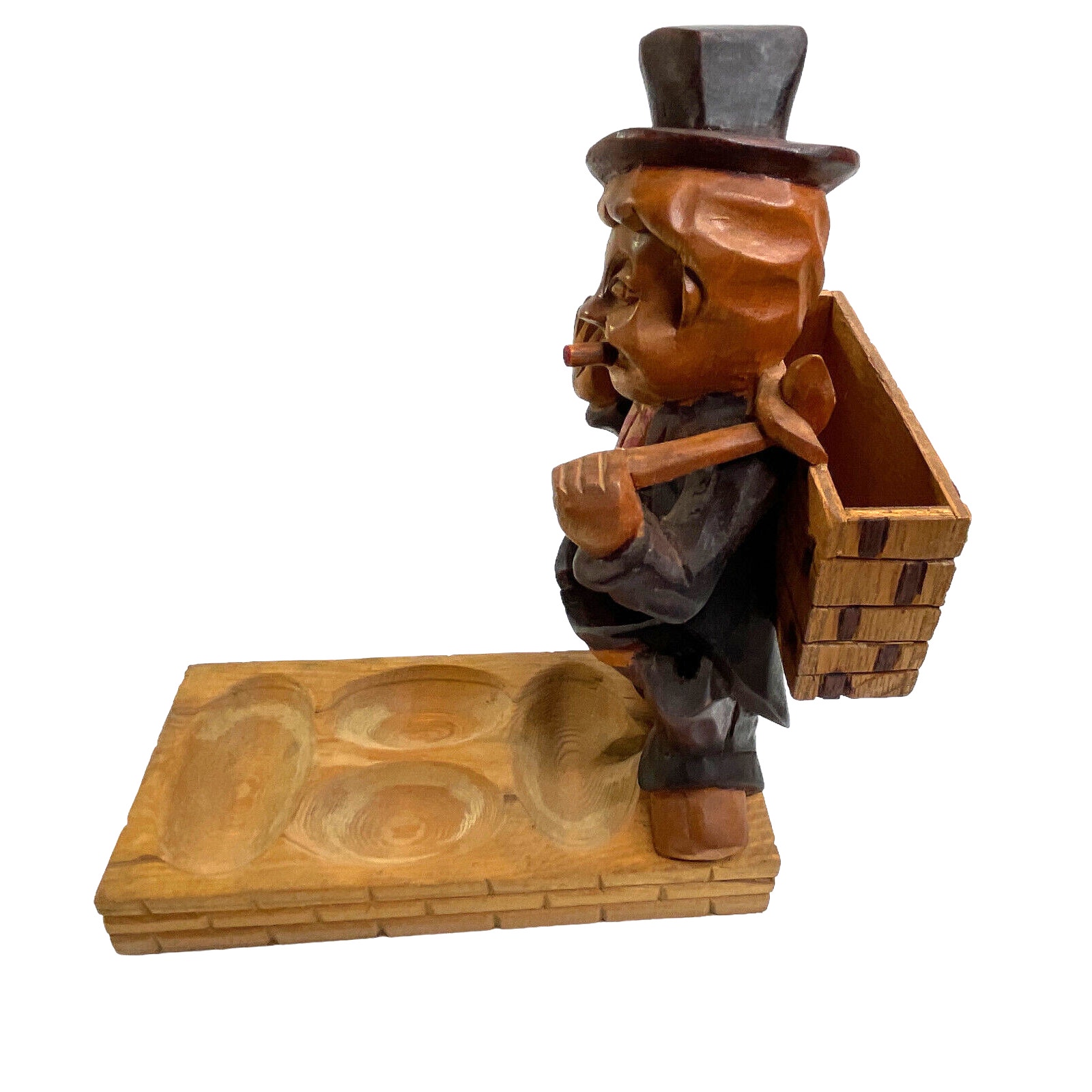 Hand Carved Camphor Wood Folk Art Caddy Tray Dresser Organizer Men's Vintage