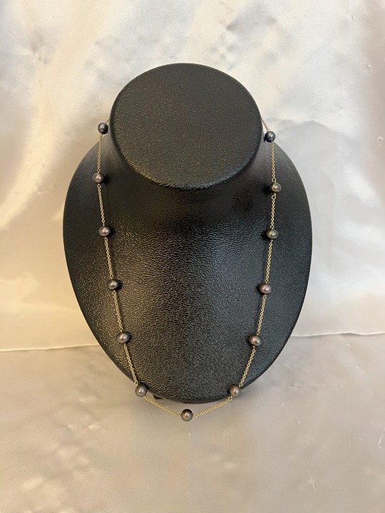 14K Yellow Gold and Black Pearl Necklace