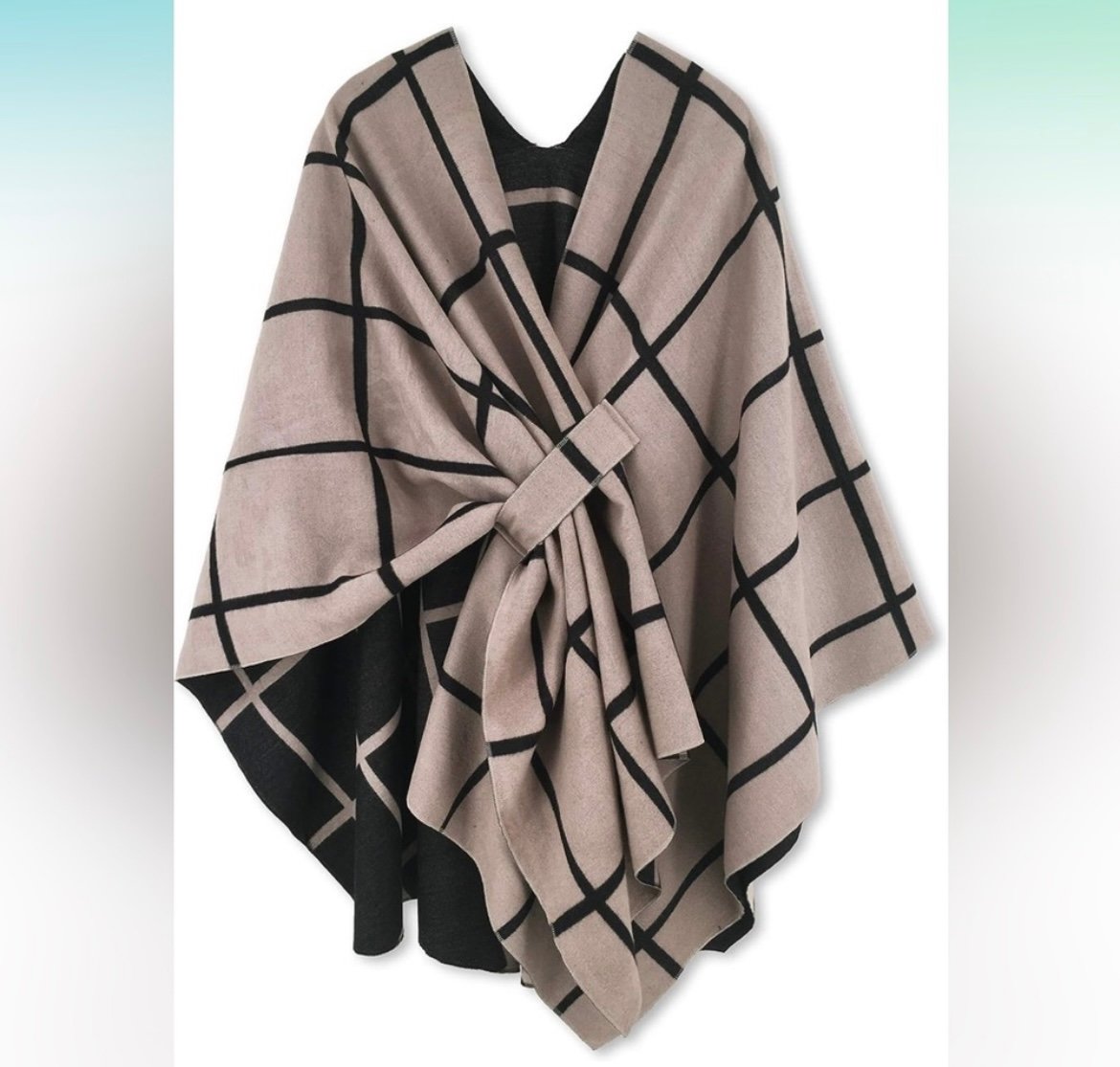 NWT Moss Rose Womens Reversible Shawl Wrap Poncho Ruana Cape One Size Tan/Black