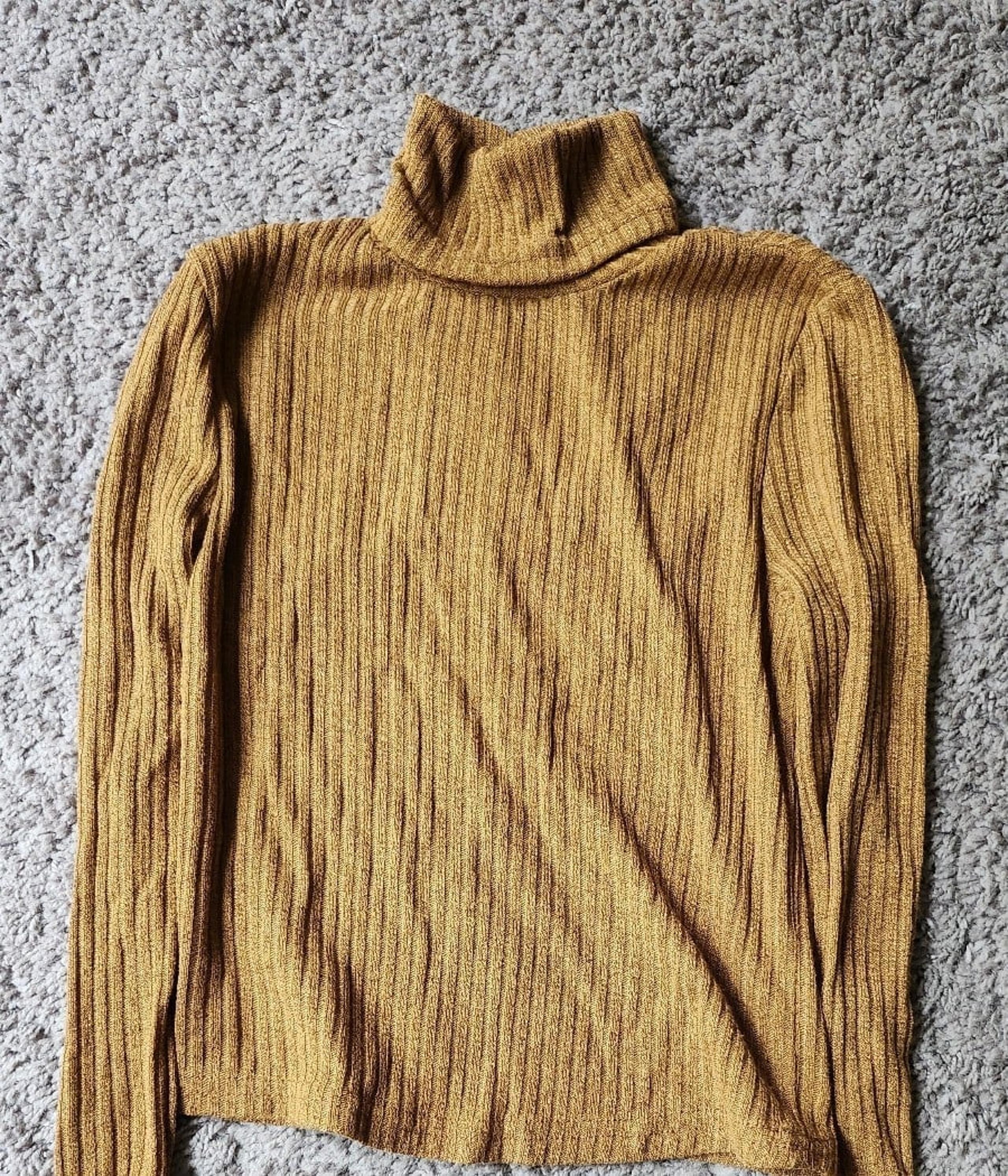 Mustard Yellow Ribbed Turtleneck Sweater - Size Small
