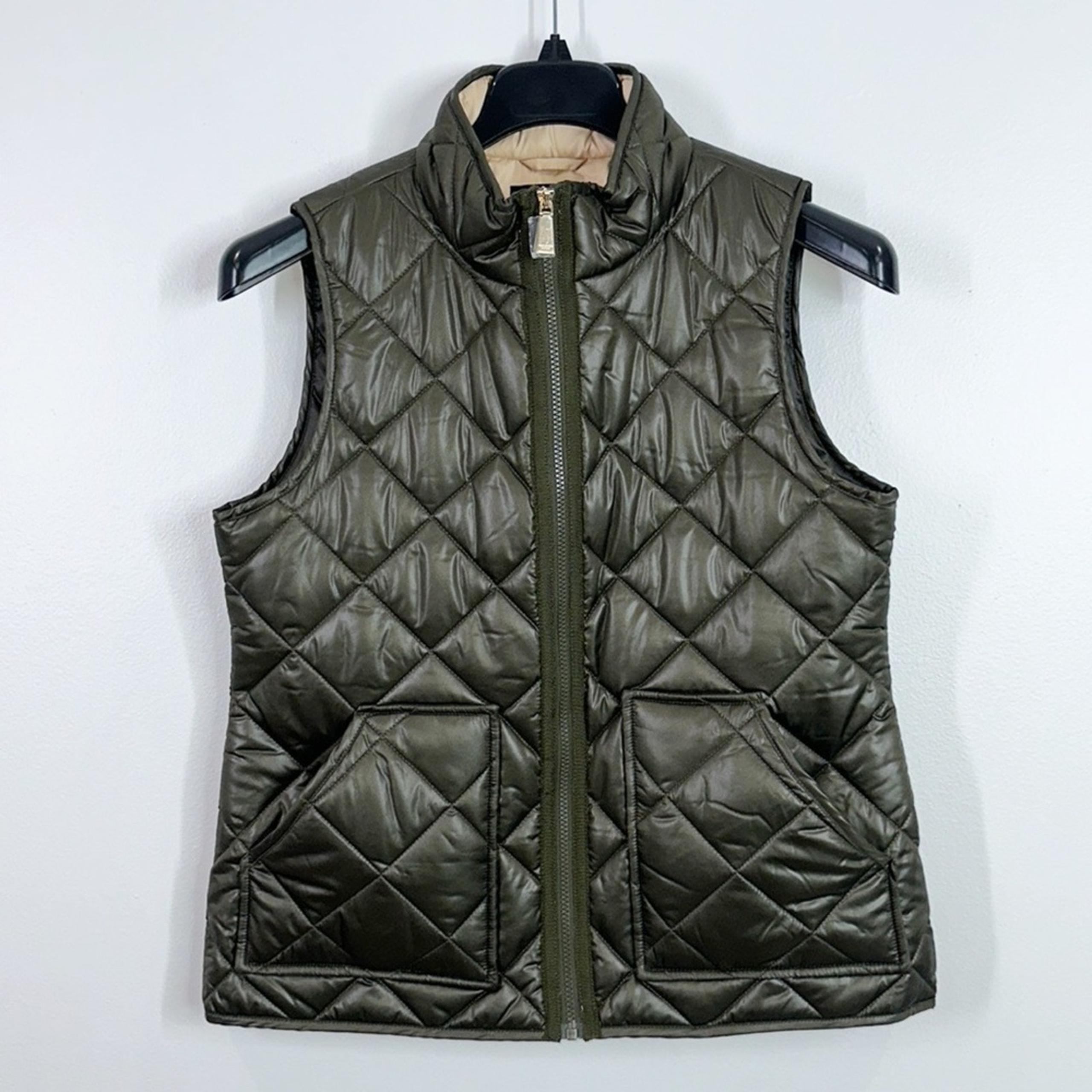 Kate Spade quilted olive green full zip vest size medium