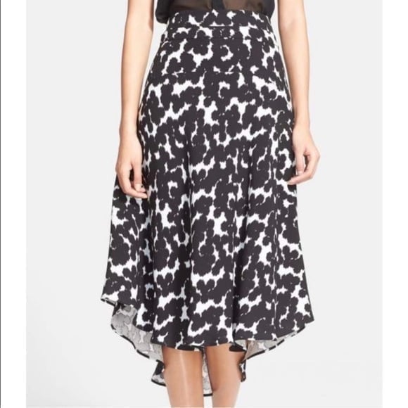 A.L.C. Corso 100% Silk Midi Skirt Black White Pattern Flowy High Waisted Size 4