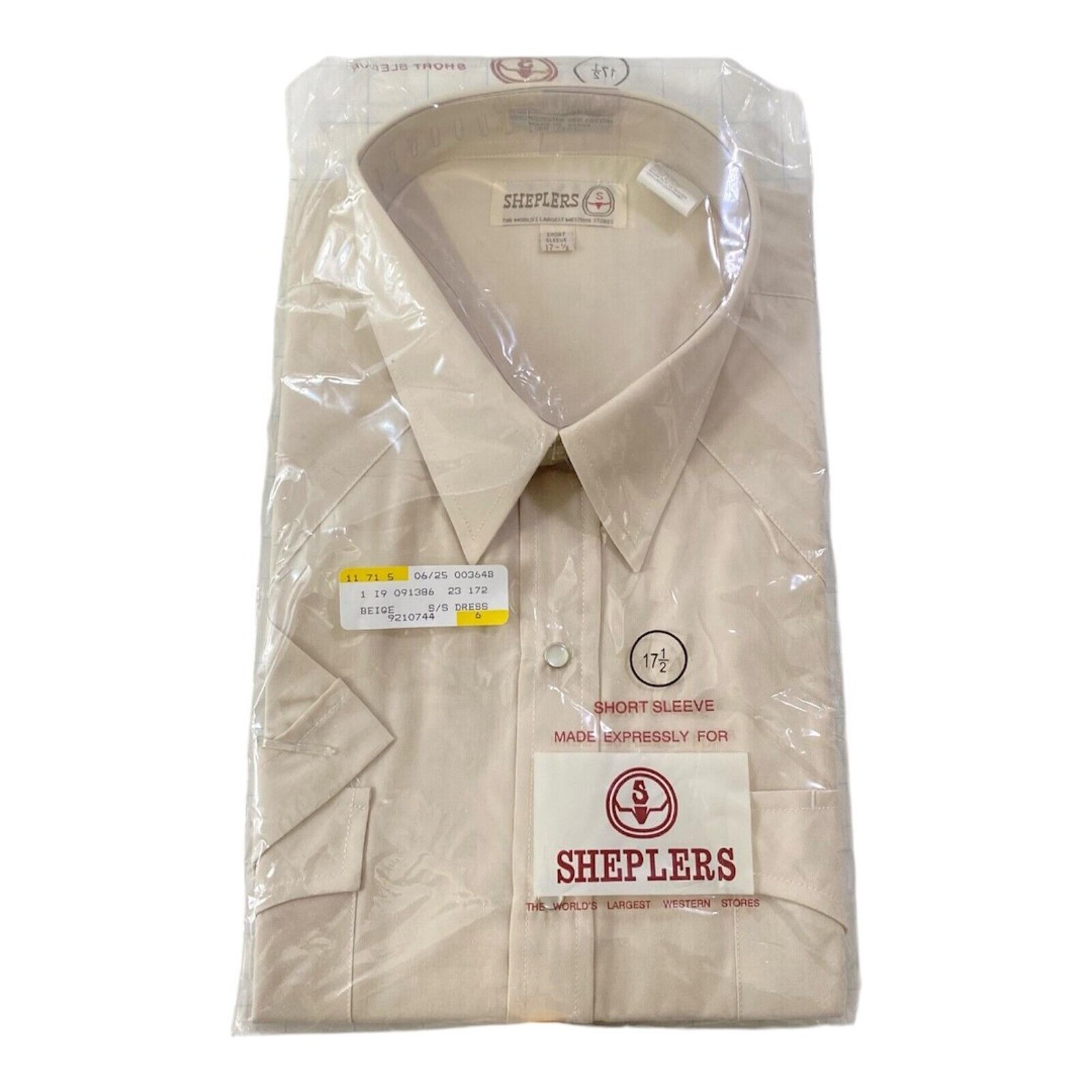 Men’s 17.5 XL Western Pearl Snap Shirt Sheplers Beige Short Sleeve Unopened