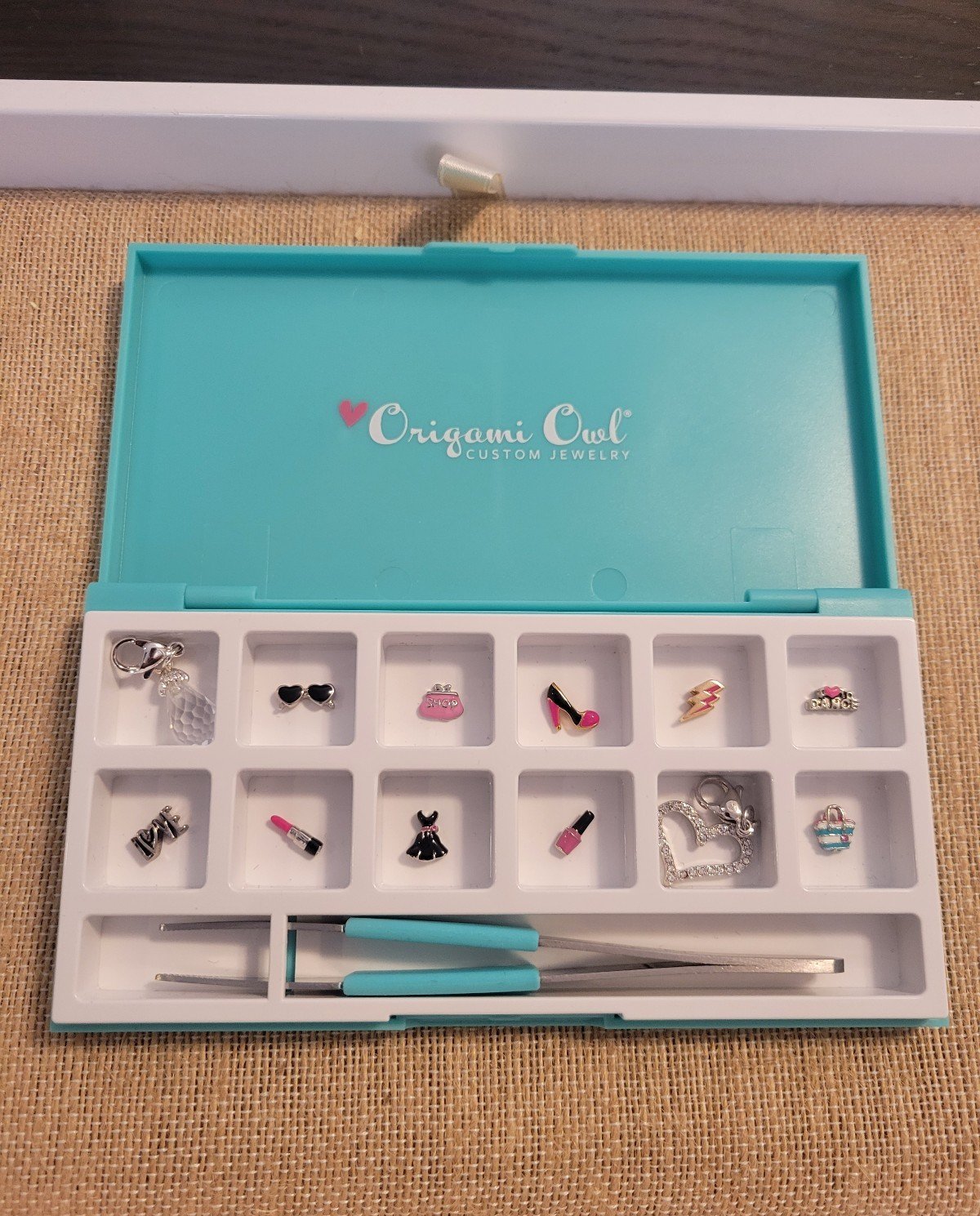 Origami Owl Charm Case with Charms, dangles