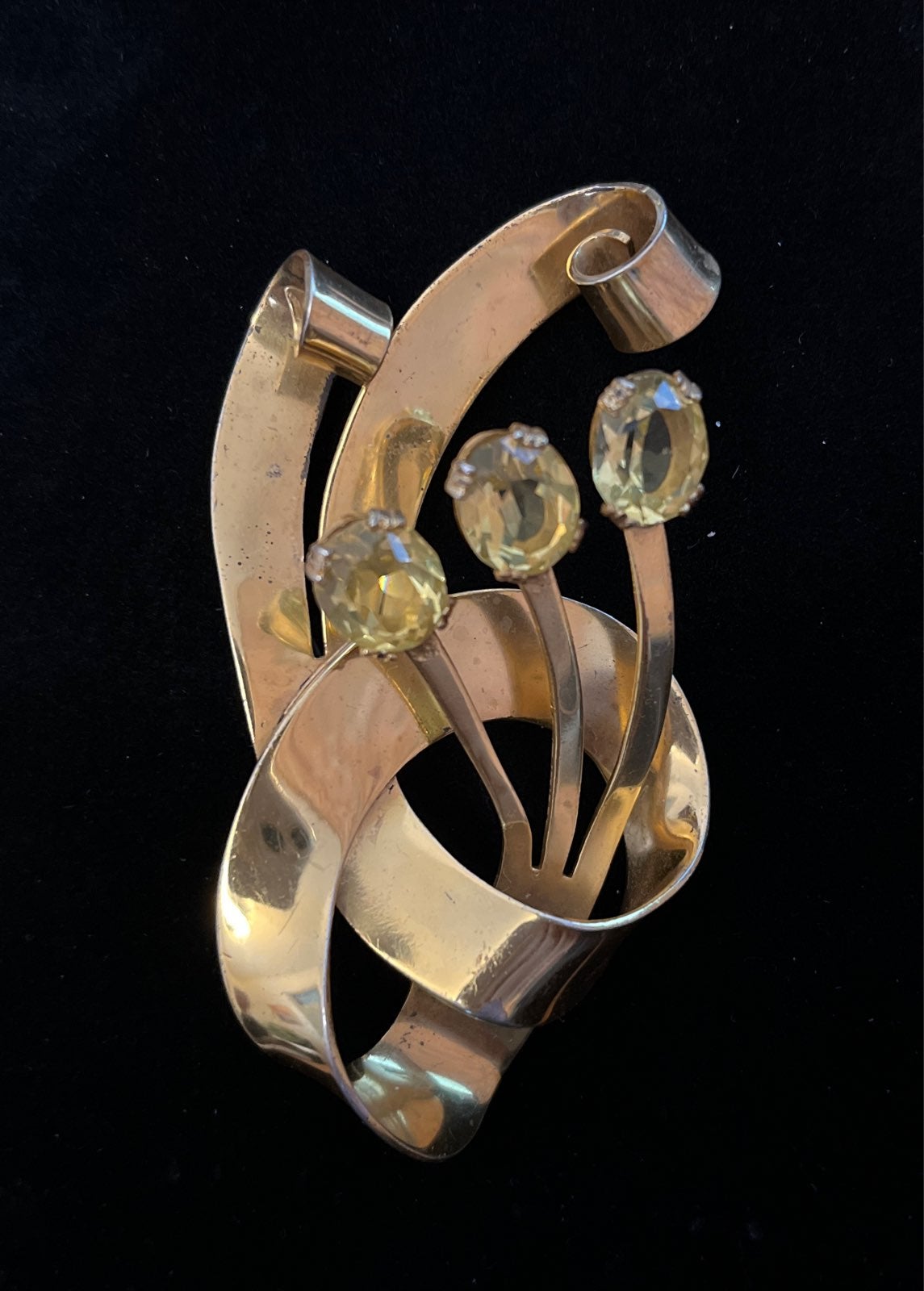 VTG Coro Craft Sterling Silver Vermeil Brooch with Citrine Rhinestones