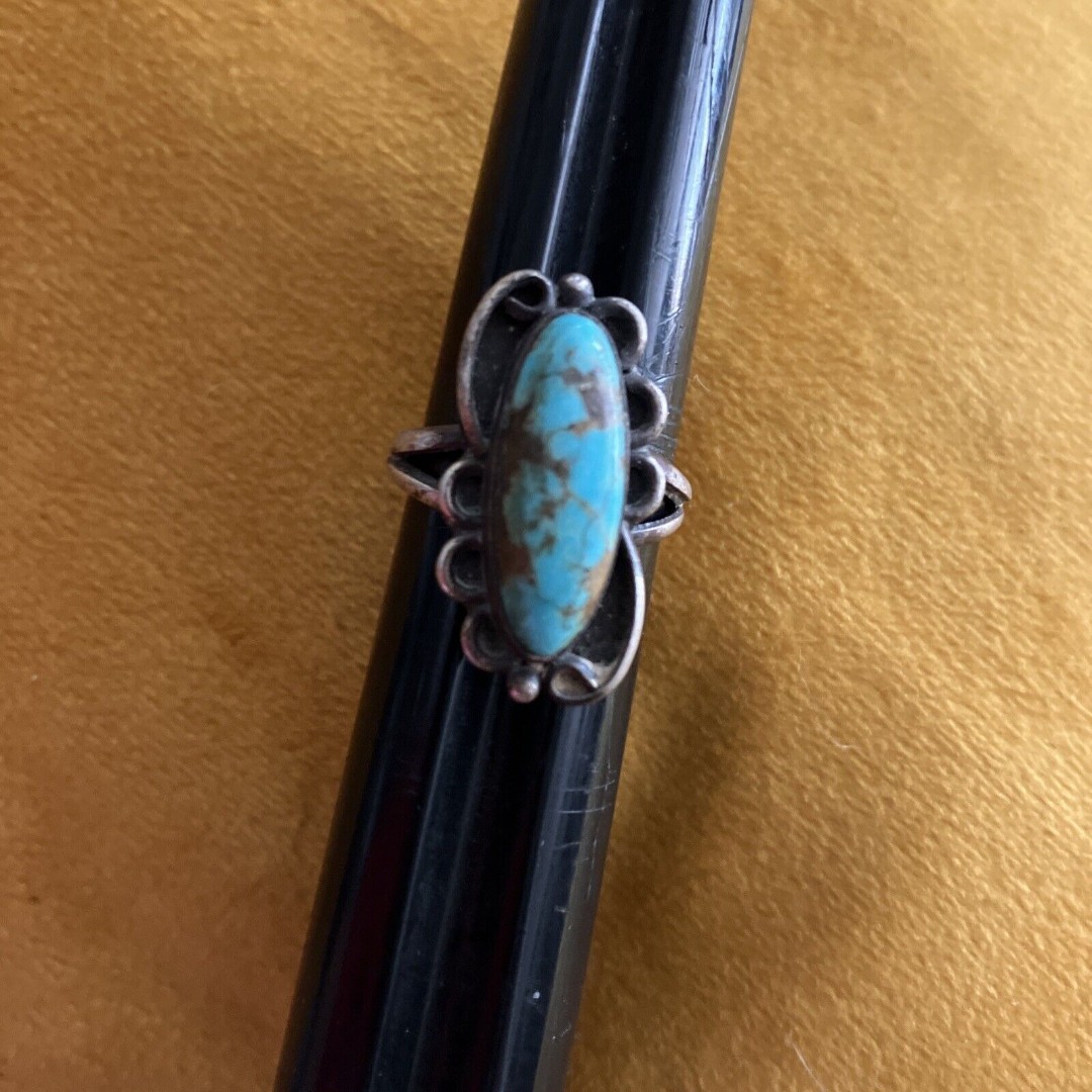 Vintage Sterling Silver Native American Navajo Turquoise Woman's Ring Sz 6