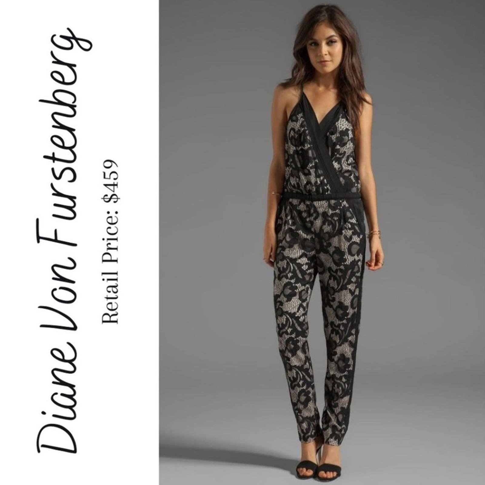 Diane von Furstenberg Shany Lace Jumpsuit, Nougat/Black Size 0 EXCELLENT! 459