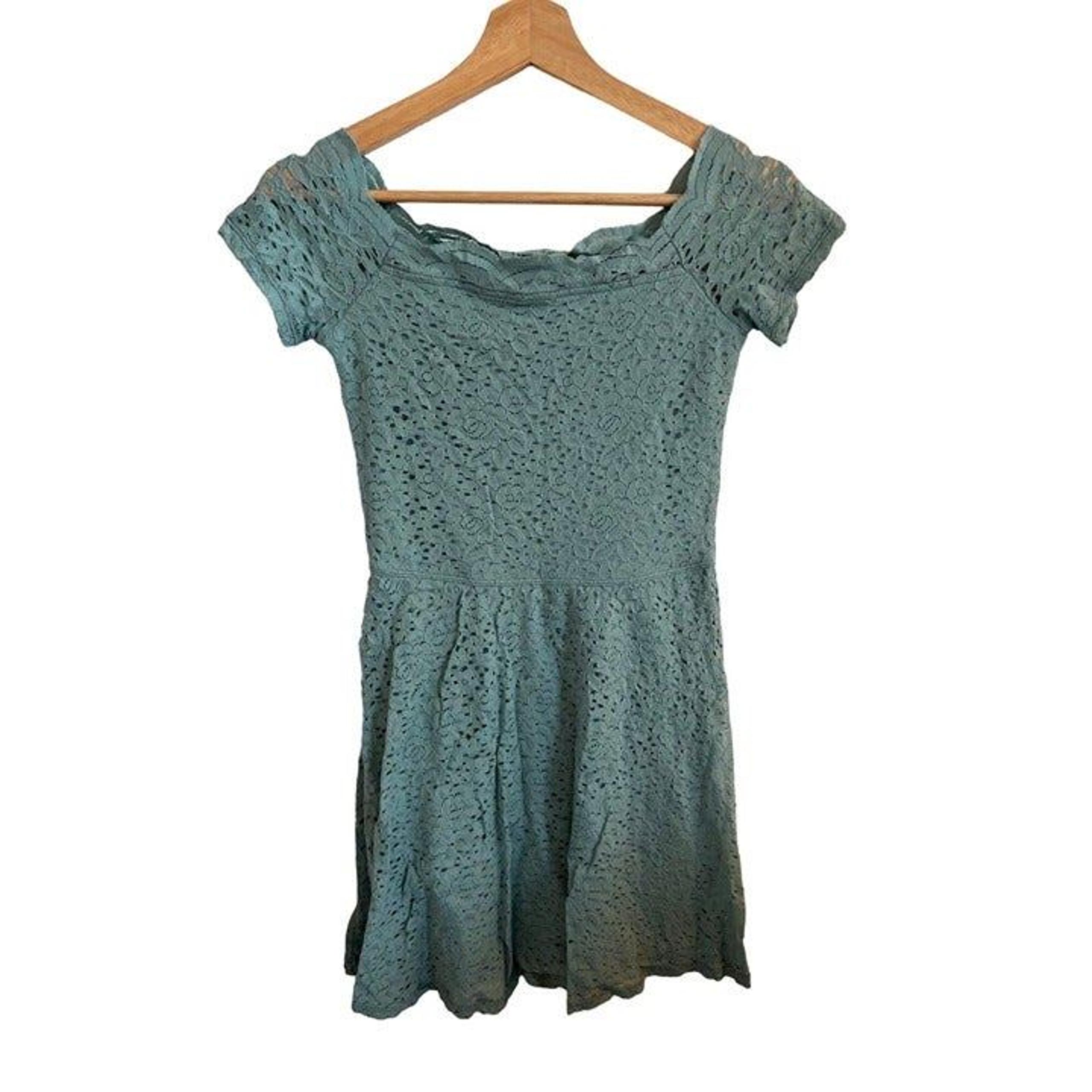 Hollister Blue Mini Dress Off the Shoulder Lace Women's Size Small Fit and Flare