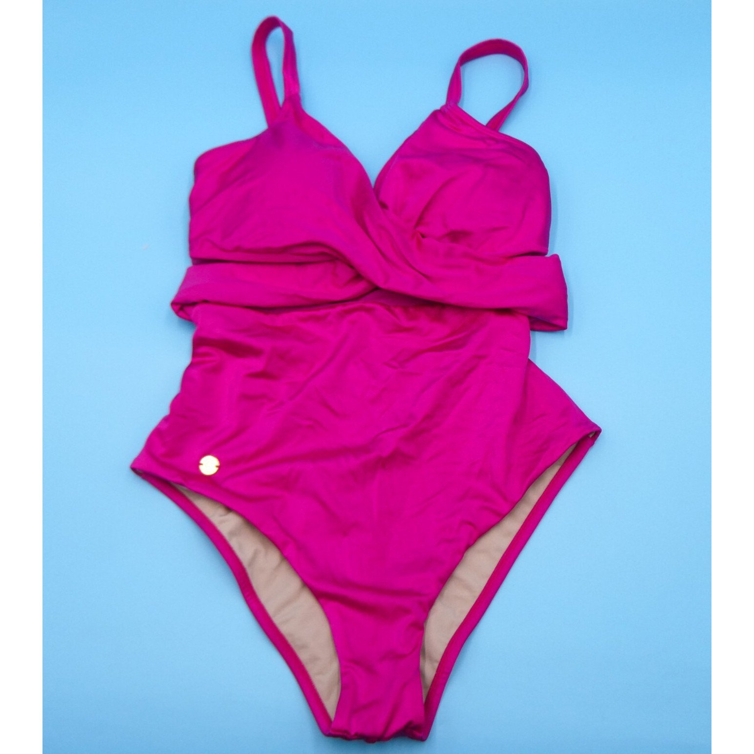 Leonisa Large Pink Soft Tummy Control And Draped Neckline One Piece Swimsuit New