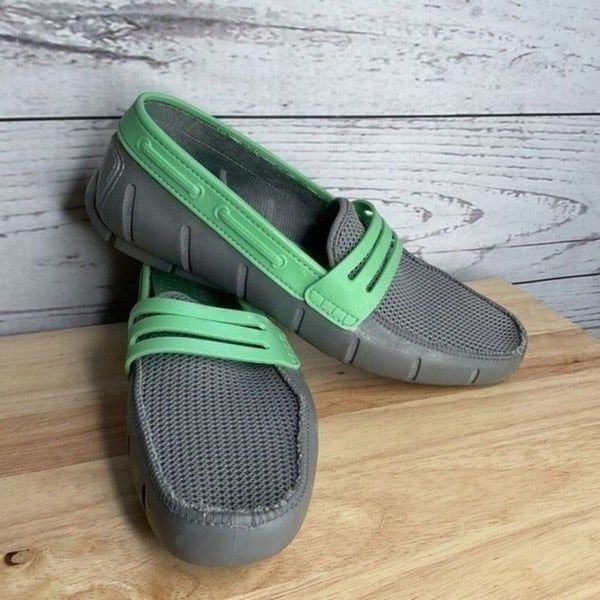 Floats By Robert Wayne Clipper Mens Gray/Green Swims Penny Loafers Boat Shoes 9D