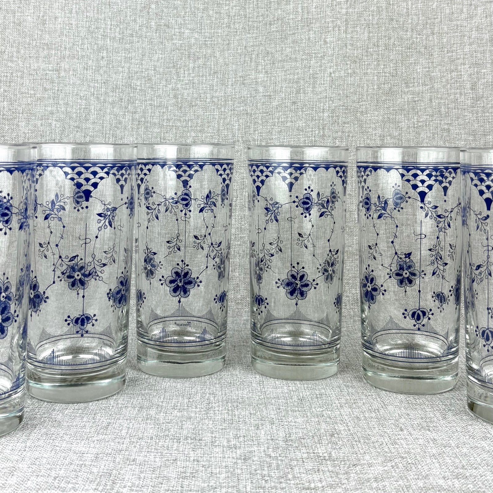 Set of 6 Franciscan Denmark Blue Highball Tumblers Glasses