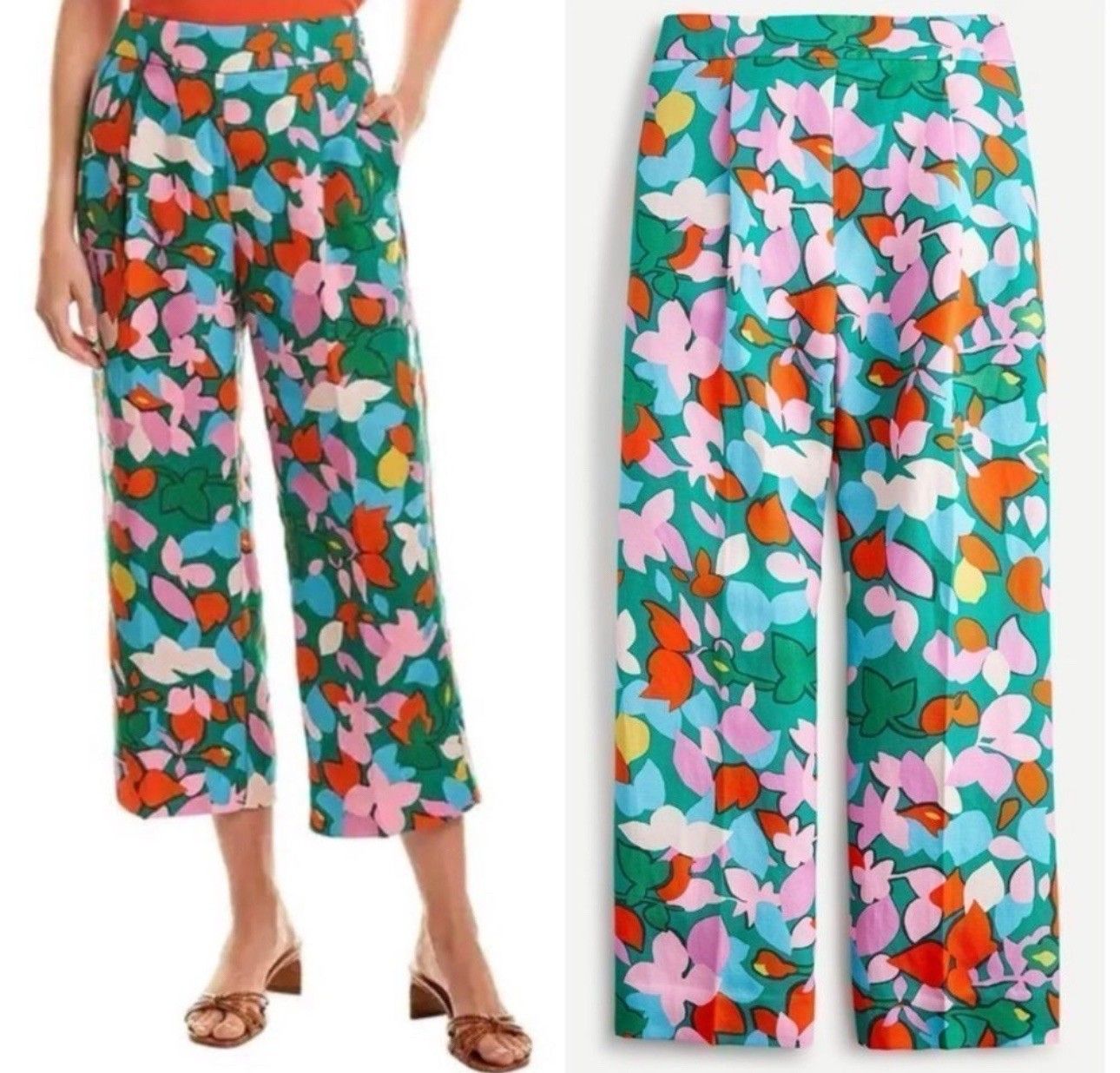J Crew Pants Women Size 12 Tall High Rise Pleated Linen Blend In Confetti Floral