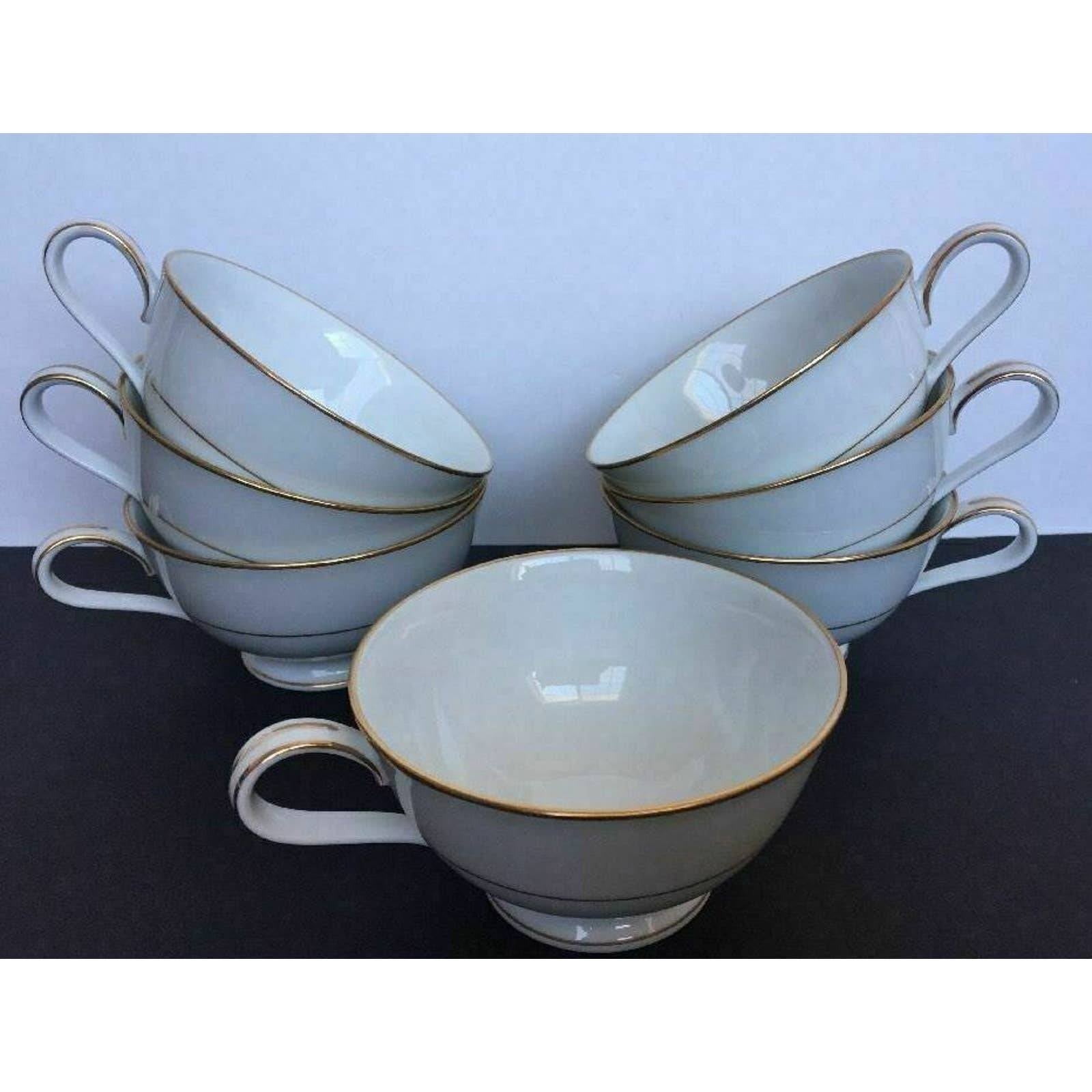 Noritake Dawn 5930 Fine China 7 Footed Tea Cups White Gold Trim Made in Japan