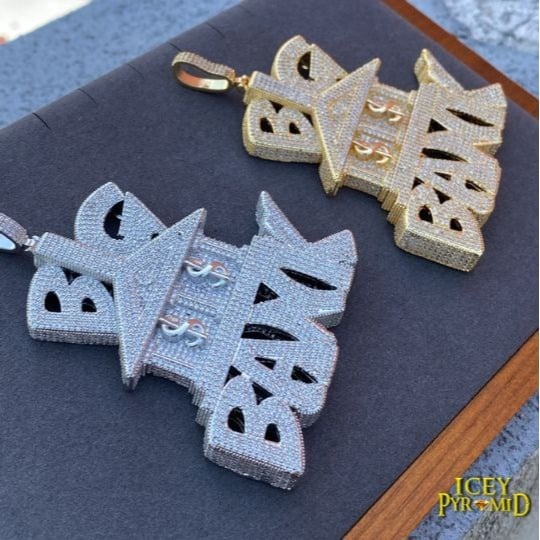 Big Bank with Dollar Signs Silver Color Luxury Letter Pendant