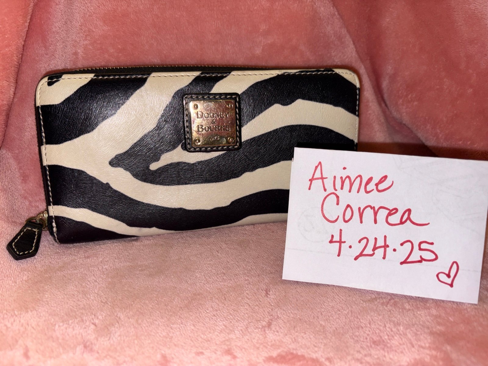 Dooney and Bourke leather zip around wallet zebra
