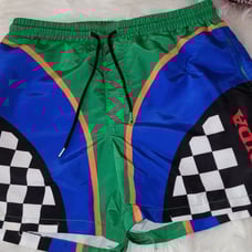FOREVER 21 x HONDA Men's Swim Shorts Racing Checkered Green Blue - Size M