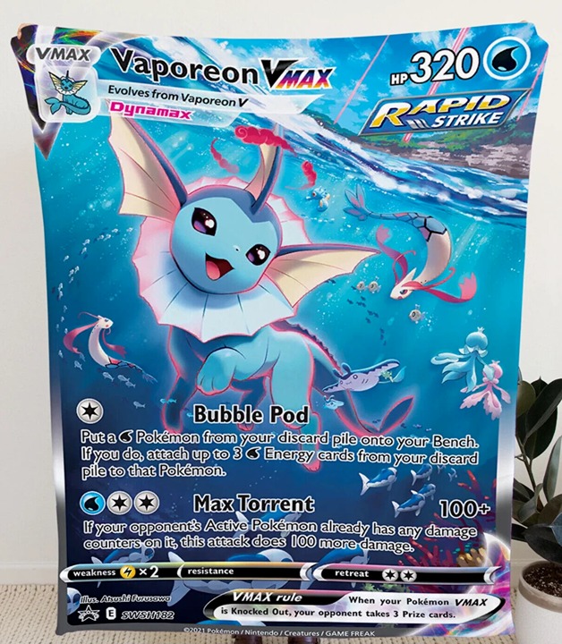 Large Pokémon Vaporeon VMAX Alt Art Blanket 50x60cm