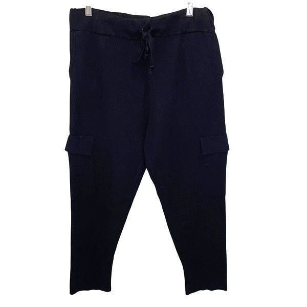 Zara Womens Knit Drawstring Waistband Cargo Jogger Pants Lounge Black Large
