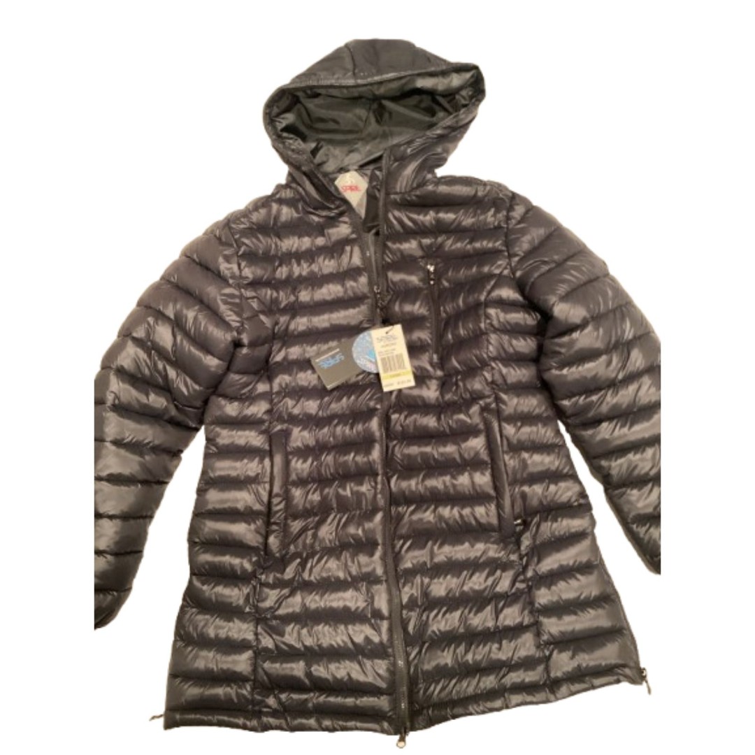 NWT Aspire Aurora gunmetal grey long length puffer winter coat packable